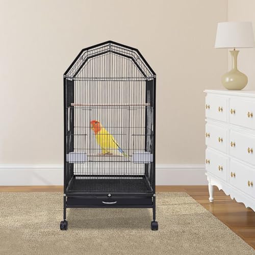 Large Bird Cage, Movable Pet Bird Flight Cages with 5 Doors, Bird Aviary Indoor with Stand 17.9 * 17.9 * 39.9', Fit for a Canary, Finch, Cockatiels, Conures, Parrot, Lovebirds