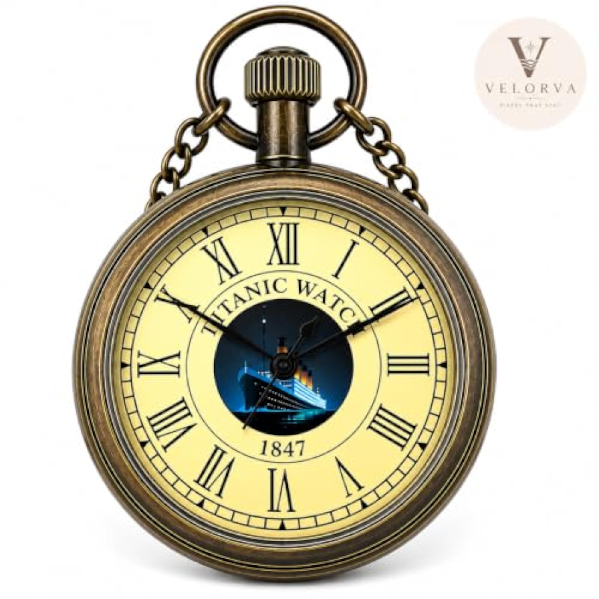 Vintage Nautical Pocket Watch with Chain