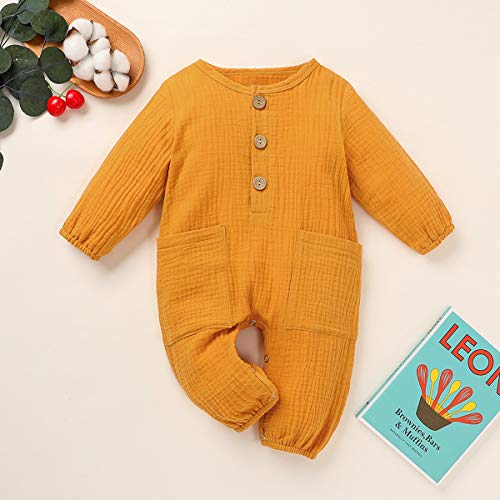 Cecobora Infant Newborn Baby Boys Girls Cotton Linen Romper Summer Jumpsuit Sleeveless Overalls Clothing Set (Yellow Kd, 9-12 Months) #TOP1