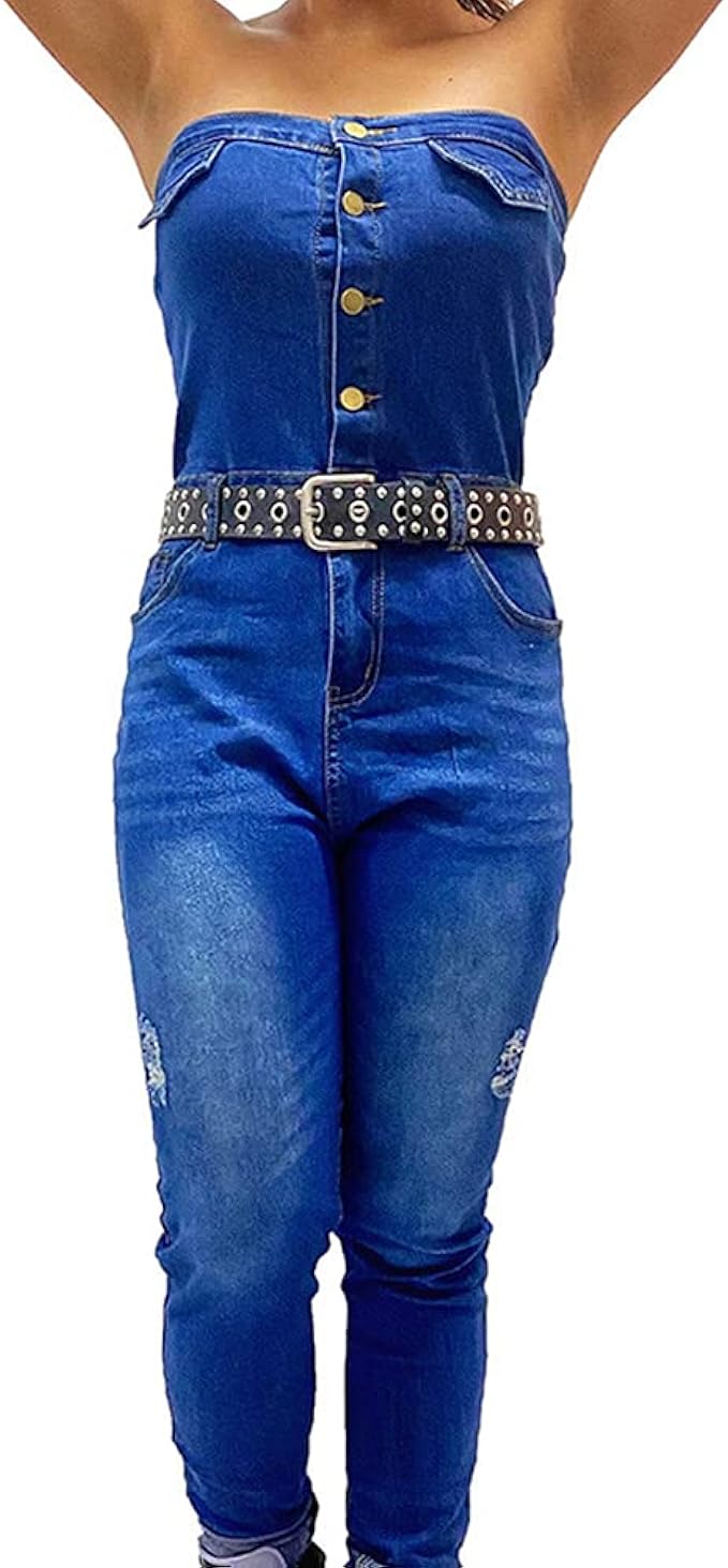 strapless jean jumpsuit