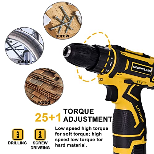 18V Cordless Impact Drill/Driver Power Drill 3/8 Inch Keyless Chuck Electric Drill, Black #TOP1