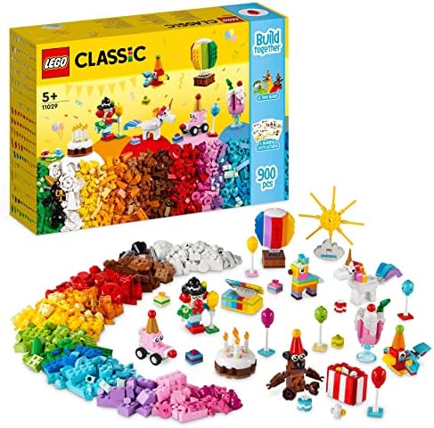 LEGO 11029 Classic Creative Party Box Bricks Set, Family Games to Play Together, Includes 12 Mini-Build Toys: Teddy Bear, Clown, Unicorn, Fun for All Aged 5 Plus