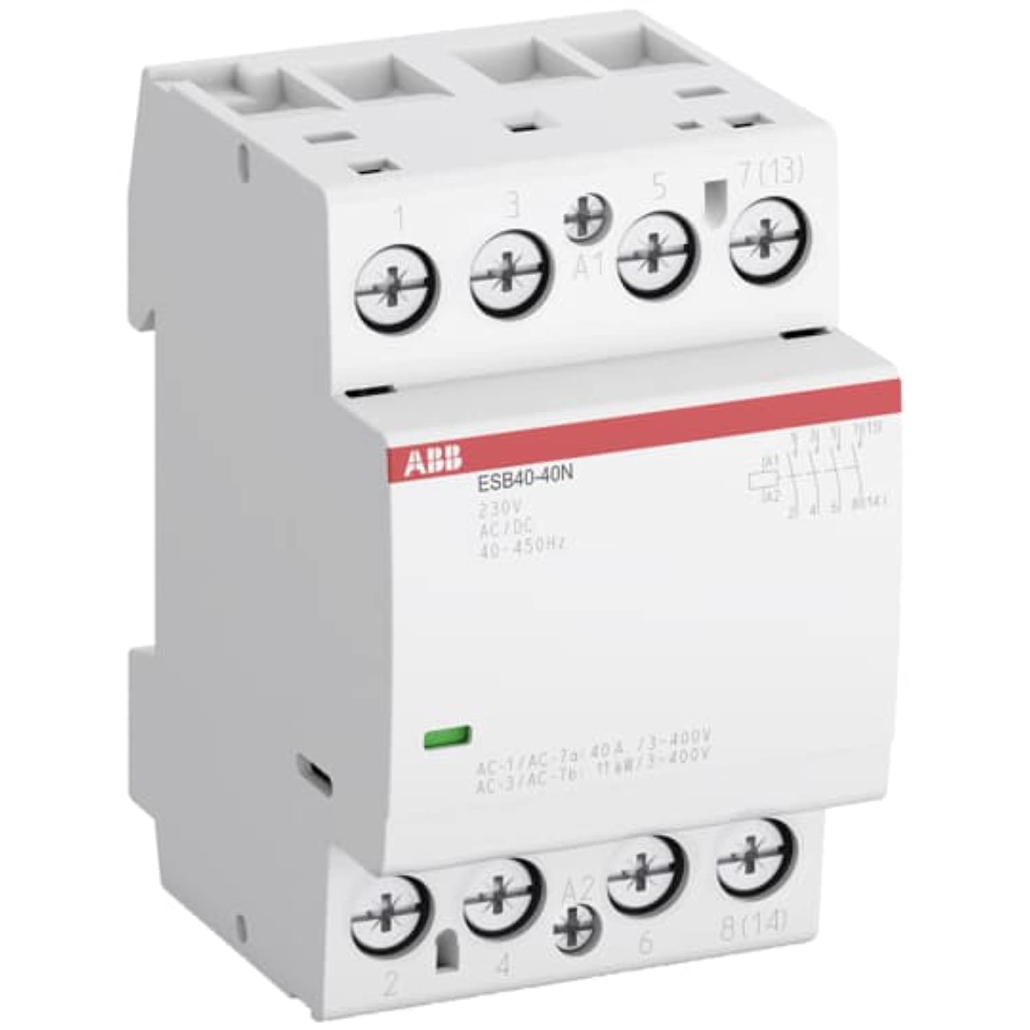 Contactor de instalación, modelo ESB40-22N-06, 4 polos, 2 contactos principales NO 40A y 2 contactos principales NC 30A, 230V, color blanco, 6,5 x 5,4 x 8,5 centímetros (referencia: 1SAE341111R0622)