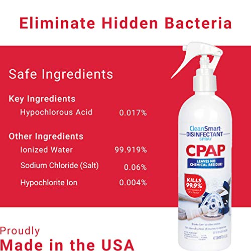 CleanSmart CPAP Disinfectant Spray, 8 Ounce Travel Bottle (Pack of 2), Kills 99.9% of Viruses, Bacteria, Germs, Mold, and Fungus, Leaves No Chemical Residue