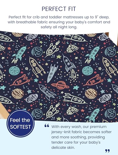 Image of TotAha Premium Stretchy Space Crib Sheets (2-Pack)-Hypoallergenic, Silky Comfort, Buttery Soft, Calming Effect, All-Season Jersey-Knit Sheets, 9'' Extra Deep Pocket