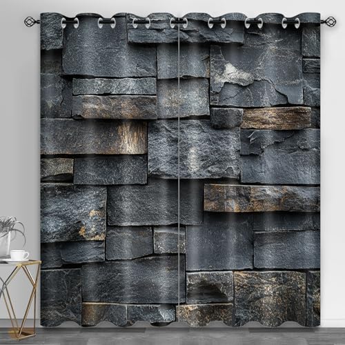 DEOUFIA Stone Wall Print Curtain, Industrial Style Blackout Window Curtain,