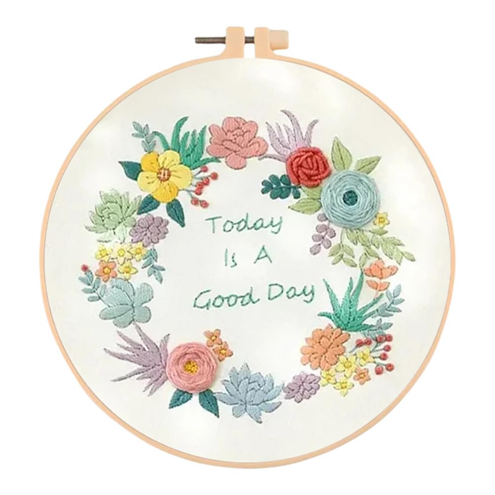 Flower Cotton Stamped Embroidery Cross Stitch Kit w/Pattern for Beginner30x30cm (C)