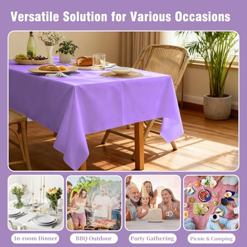 Image of Purple Tablecloth - 3 Pack 54 inch x 108 inch Rectangle Disposable Light Purple Tablecloth, Lavender Waterproof Plastic Table Cover for Party, Wedding, Lavender Birthday Decoration