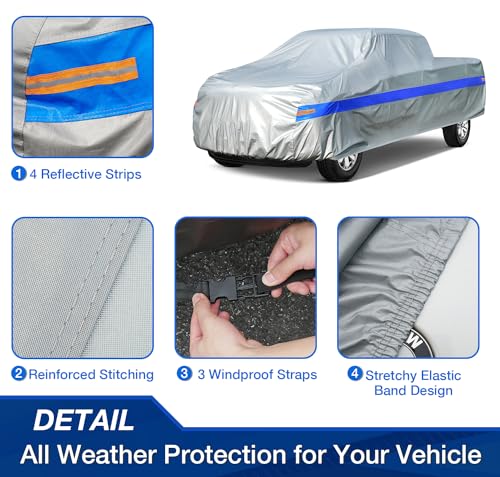 Image of Truck Car Cover Waterproof All Weather, Car Covers for Pickup, All Season Rain Sun Dust UV Protection Windproof with Storage Bag, Universal Fits Length 229-242 inch