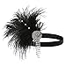 1920s Flapper Headband Hair Accessories for Women Roaring 20s Feather Headpiece Hair Band Vintage Gatsby Party Rhinestone (Black+White)