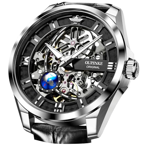 Montre automatique homme squelette en cristal de saphir OUPINKE
