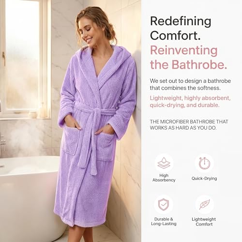 Image of PJGGZ Hooded Bathrobes for Women, Soft Long Towel Robes for Women - Quick Dry yet Warm