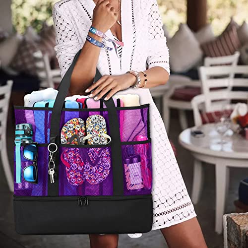 Image of Beach Bag with Cooler,Mesh Beach Bags for Women Sandproof for Pool and Swimming Travel Daily with Durable 8 Pocket
