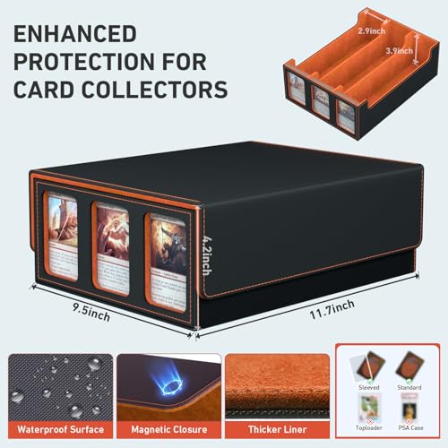 Image of 3-Row Trading Card Storage Box, Bulk Cards Case for 2400+ Mtg tcg Magic Playing Game Card Organizer, Commander Deck Box with 3 Supports & 24 Dividers