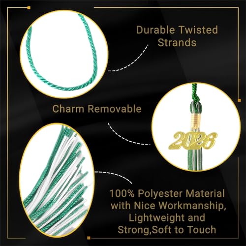Image of Green and White Graduation Tassel 2026 for Grad Cap and Graduation Ceremony Accessory Decoration