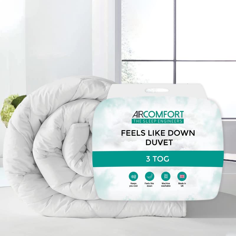 Air Comfort 3 Tog Feels Like Down Summer Bliss Duvet - Anti Allergy Duvet Cool Hollowfibre King Bed Duvet for Warm Sleepers - King (White)