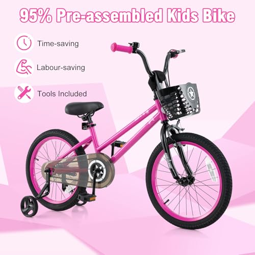 Image of BABY JOY Starry Kids Bike, 12 14 16 18 Inch Bicycle with Training Wheels, Storage Basket, Adjustable Handlebar & Seat, Handbrake & Coaster Brake, Girls Boys Bike
