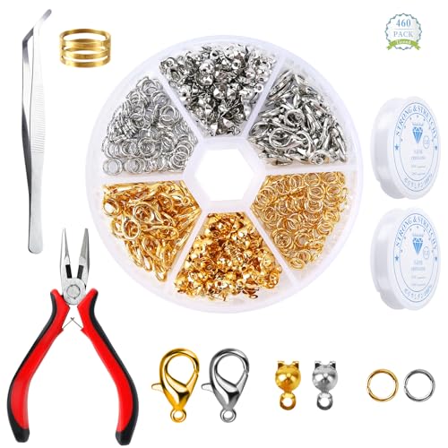 CAUTIOUS 465PCS Fermoir pour Bracelet et Collier avec Fil Elastique, Pince et Anneau, Attaches et...