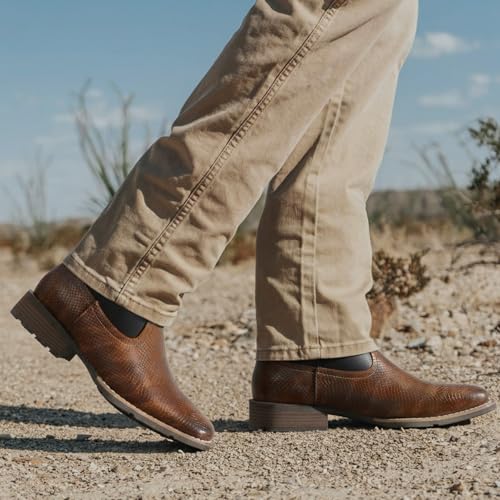 Image of Lumeheel Cowboy Boots for Men - Western Men's Boots with Classic Embroidered, Slip on Square Toe Boots, Slip Resistant Country Boots Chunky Heel Ankle, Durable Short Boots for Spring Fall