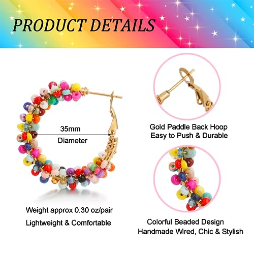 Colorful Beaded Earrings for Women, Boho Flower Hoop Earrings 5