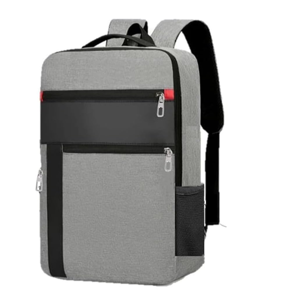 Premium 15.6 Inch Laptop Backpack for Men & Women | Grey Fabric with Black Leather Front, 4 Compartments, Side Bottle Pocket | Breathable Jalidar Airflow Mesh Back for Office & Travel-image-18
