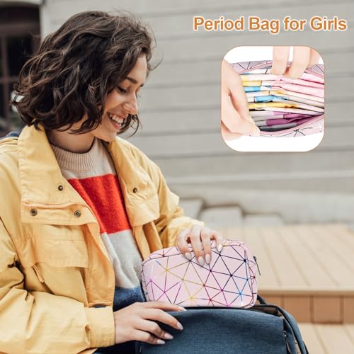 Image of Likesing Period Bag Pouch, Leather Tampon Holder for Purse-Colorful Pink | PU Period Pouches for Teen Girls, Women Portable Sanitary Napkin Storage Bag, Feminine Sanitary Bags Emergency Pad Pouch