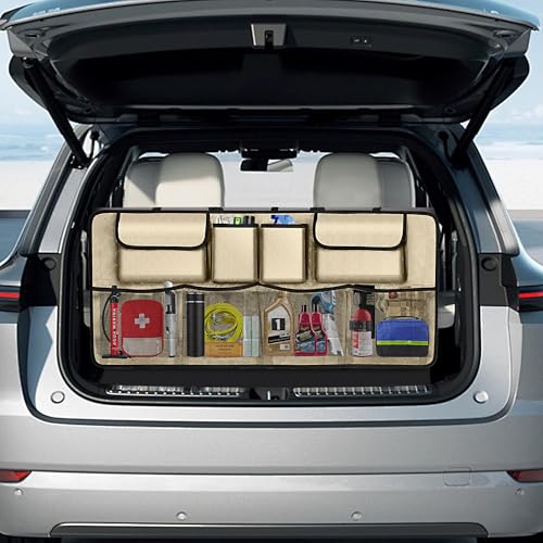 Image of Car Trunk Organizer and Storage, Large Capacity Backseat Hanging Storage Accessories, Backseat Car Organizer for SUV /MPV /Truck (Champagne)