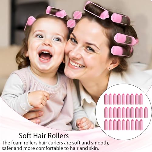 28 Pcs Foam Hair Rollers, Hair Rollers, Foam Hair Curlers, Soft Sponge Hair, Roller Foam Styling Hair, Curler Home DIY Curling Tool, DIY Hair Styling Tool Curling Iron Pink for Women Girls Kids - Image 5