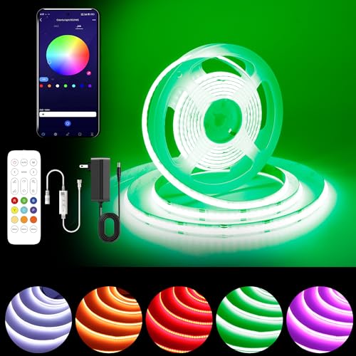 RGB-COB-LED-Strip-LightDC24V-630ledsm-Music-Synchronized-Color-Change-APP-and-Bluetooth-Remote-Control984FT3MIndoor-RGB-COB-Strip-Light-for-BedroomGame-RoomBarParty