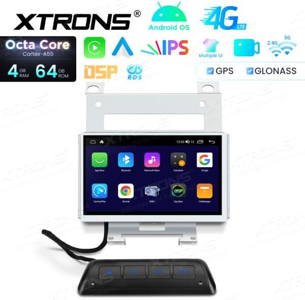 Screenshot of the XTRONS Android car stereo's main user interface, displaying navigation, music player, and various app icons.