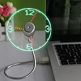 New Flexible Gooseneck Mini USB Powered LED Cooling Flashing Real Time Display Function Clock Fan for PC Laptop Notebook Desktops