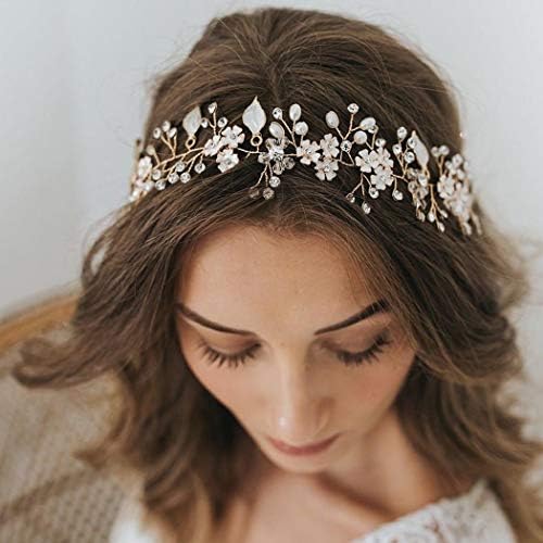 Unsutuo Flower Bride Wedding Headbands Silver Crystal Bridal Headpieces Leaves Hair Vine for Women and Girls (Silver)
