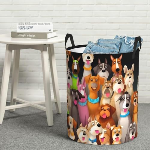犬用ランドリーバスケット 折りたたみ式円形ランドリーバスケット ハンドル付き 自立型 背の高いランドリーバッグ 洗濯箱 防水衣類収納バスケット 毛布用 おもちゃ Mサイズ