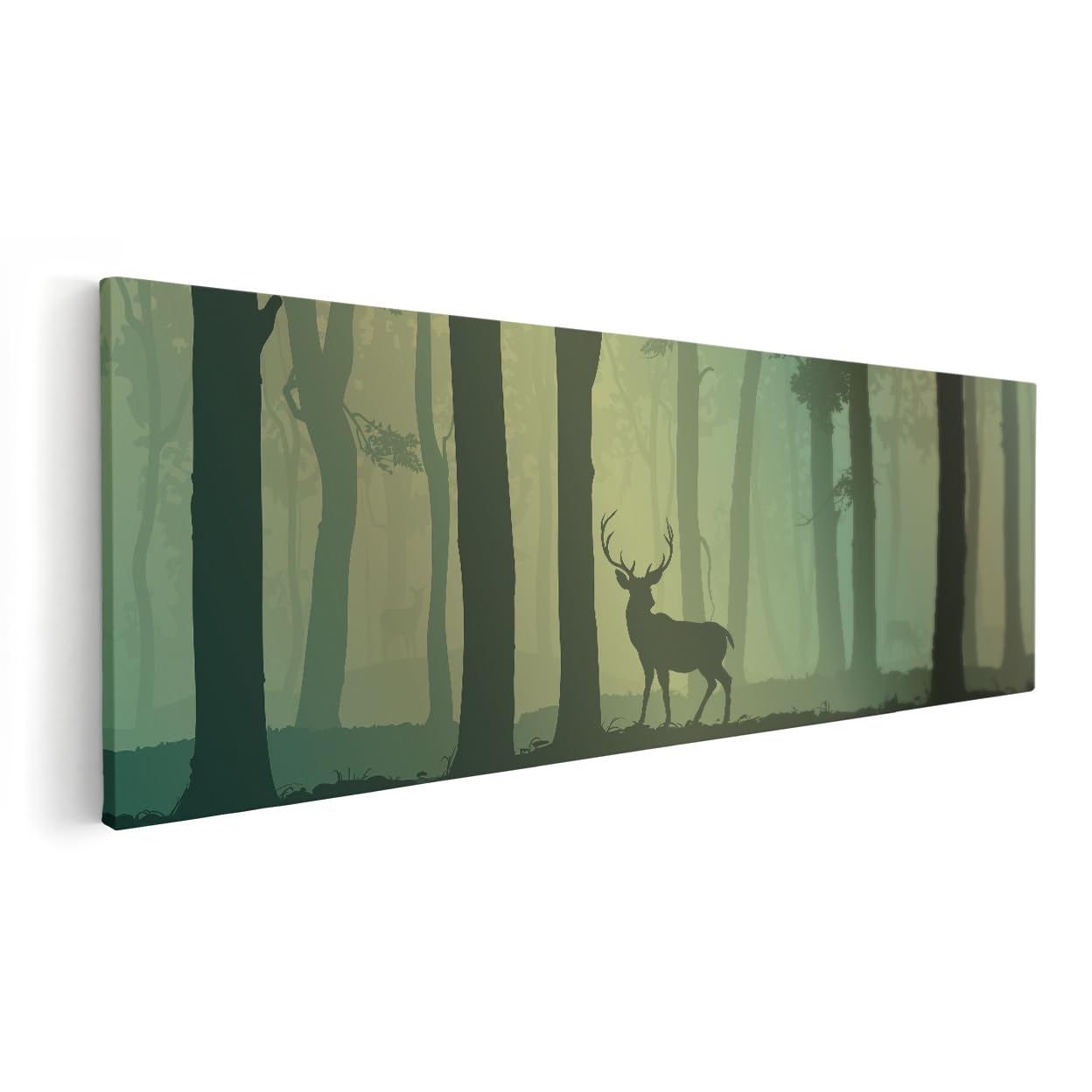 Artaza Cuadros Decoración Salón Modernos Ciervo En El Bosque - 90x30 cm - Cuadros Decorativos Animales - Decoración Pared Lienzos - Cuadro Paisaje Bosque Verde