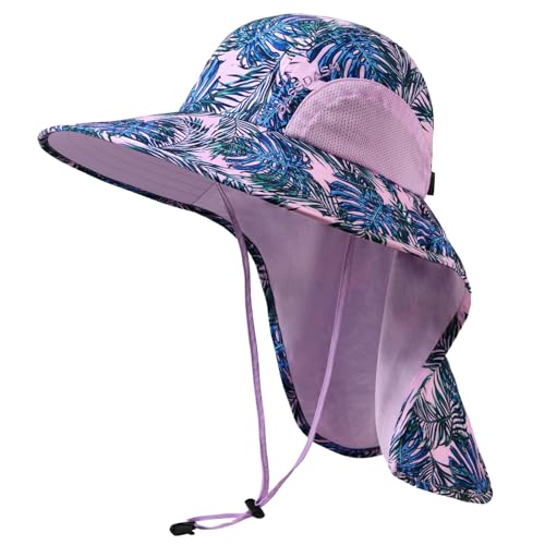Image of BASSDASH UPF 50+ Unisex Water Resistant Wide Brim Sun Hat with Large Neck Flap Ponytail Fishing Hat for Men Women