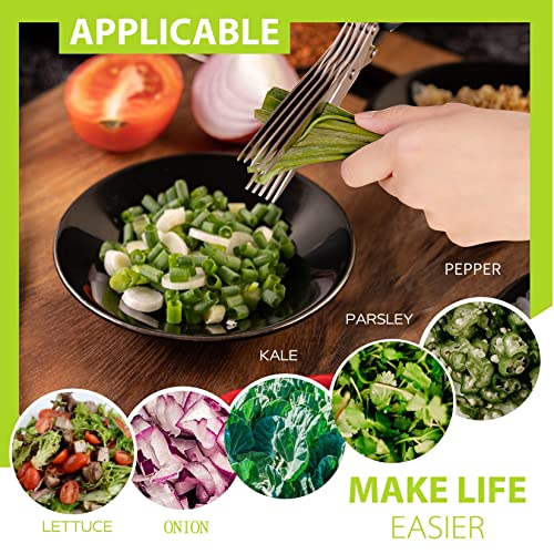Image of Herb Scissors with 5 Blades & Cleaning Kit, Stainless Steel Kitchen Shears for Herbs, Lettuce, Cilantro, Dishwasher Safe, Soft-Grip Handle