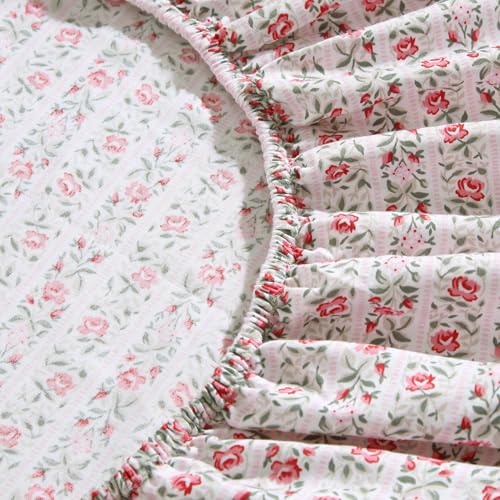 Image of Laura Ashley - King Sheet Set, Buttery-Soft Bed Sheets with a Naturally Silky Smooth Cotton Sateen Lightweight Feel - Matching Pillowcases & Fitted Sheet (Marta Stripe Pink)