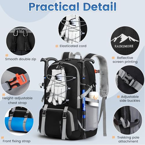 RAINSMORE Hiking Backpack 40L Lightweight Foldable Backpack for Men Women Waterproof Camping Rucksack Daypack for Climbing Walking Cycling Sports Outdoor - Image 6