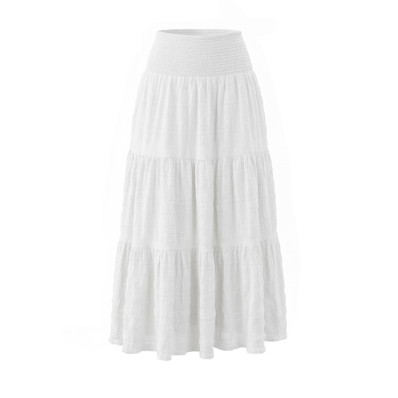DUddTTW Patchwork Women's Maxi Skirt Solid Color Ankle Length Skirts Clothing(Wei�,Lagre)