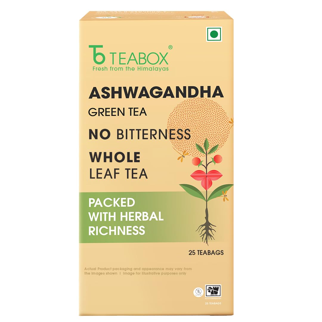 Teabox Ashwagandha Green Tea 25 Teabags | Ayurvedic Blend of Premium Green Tea and Natural Ashwagandha | Silken Pyramid Teabags-image-16