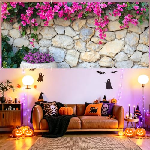 Image of Garage Door Decorations 6 x 13 ft, Floral Stone Wall Cover