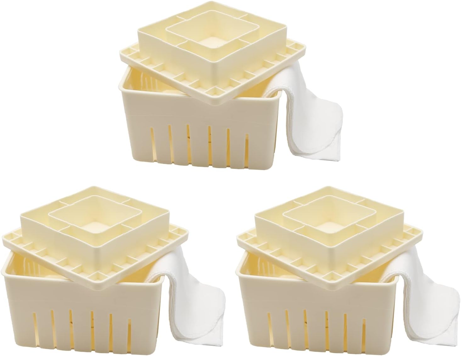 3Pcs Tofu Press with Lids + 3Pcs Cheese Cloth Paneer Cheese