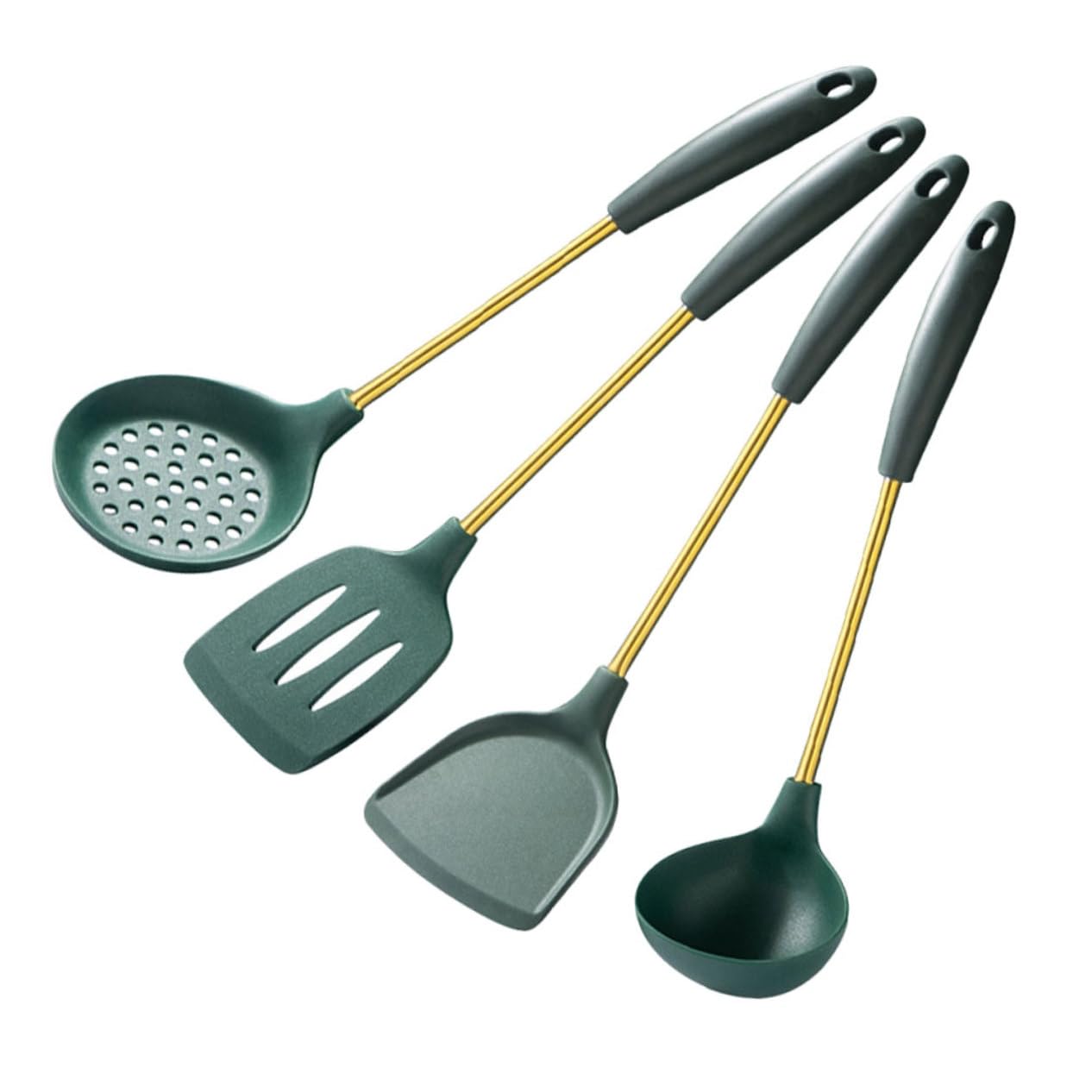 COLLBATH Utensili da Cucina in Acciaio Inox Manici Comprende Spatola Cucchiaio e Scolapasta Resistente e Antiaderente
