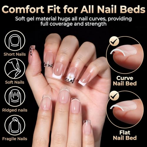 Image of Luckyfairy Short Square Nail Tips 504Pcs Sharp Square Shape 12 Size | Soft Gel No C Curve, Pre-Etched Square Nails, Half Matte Full Cover Clear Press On, Nail Art DIY Home Salon Extension