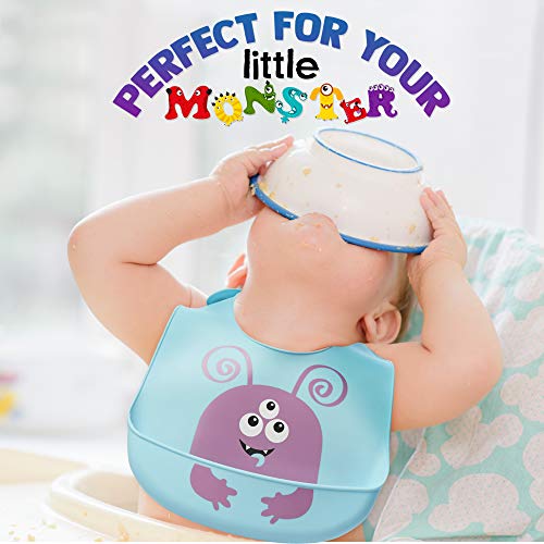 Chuckle Set van 5 Waterdichte Zachte Siliconen Baby Slabbetjes - Diepe Opvangbakje, Verstelbaar, BPA-Vrij - Image 5