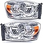 OEDRO Headlight Assembly Replacement for 2007 2008 Dodge Ram 1500/07-09 Ram 2500 3500, Headlamp with Amber Reflector, Chrome Housing Clear Lens