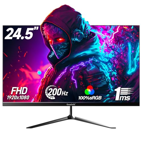 Gawfolk Gaming Monitor 24.5 Inch 200Hz Built-in Speakers, 180hz PC Monitor FHD 1080P Frameless Computer Monitors, VA,sRGB 100%, DisplayPort, HDMI, Eye Care, Wall Mount Compatible