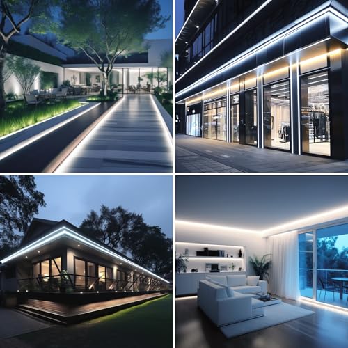 Image of BENLUN AC 110V COB LED Strip Lights 98.4ft, 6000K Cool White LED Rope Light Outdoor Waterproof, 10W /M CRI 90+ Flexible Cuttable, for Bedroom, Living Room, Garden, Commercial, House