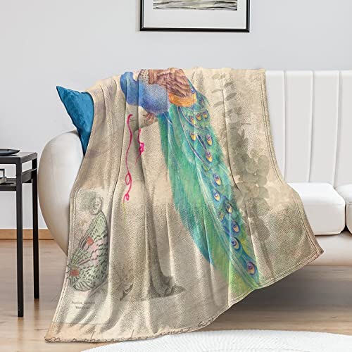 Couverture de voyage en flanelle motif paon plaid canapé lit camping 152x203 cm - 2