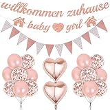 Welcome Home Baby Girl Deko - 21 Stück Willkommen Zuhause Set mit Rosa Willkommen Zuhause Girlande, Wimpelkette und Luftballons Dekoration für Einweihungsparty, Geburt, Babyparty Deko Mädchen